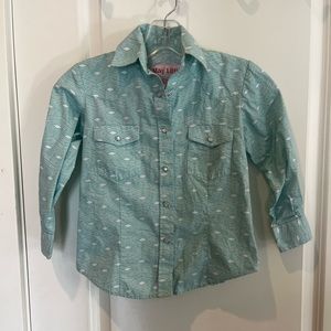 May Lillie Western Wear Long Sleeve Shirt Size S Pearl Snap Buttons Mint/White